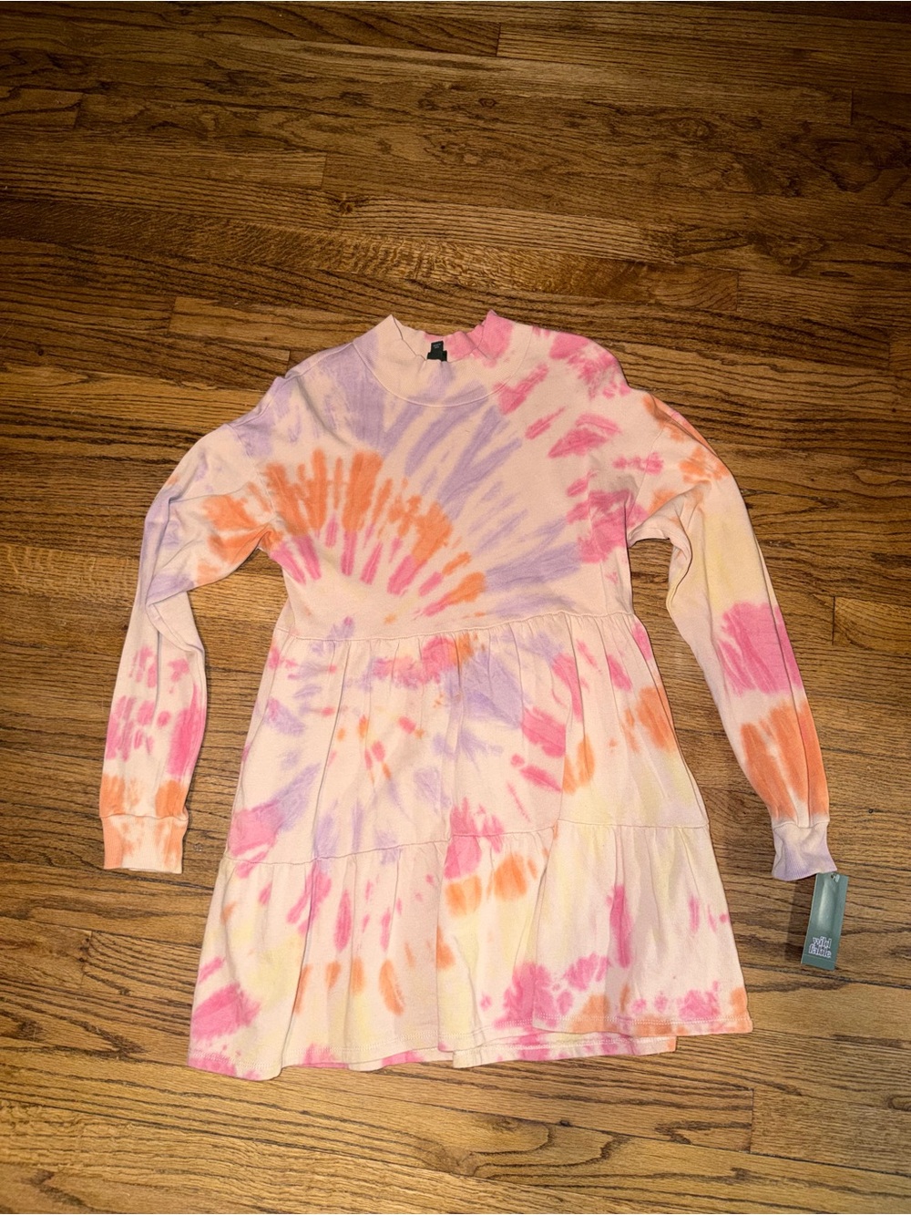 Wild Fable Tie-Dye Long Sleeve Tiered Dress - Pink, Orange & Purple